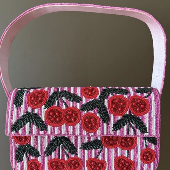 Pink Cherry Beaded Clutch: Handmade Statement Evening Bag - Picture 3 of 4